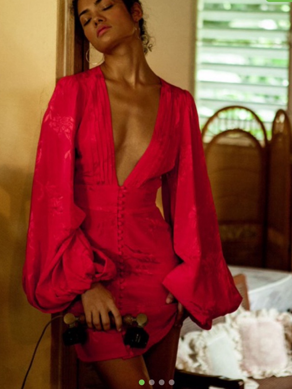 Rat & Boa Red Floral Jacquard V-Neck Blouse